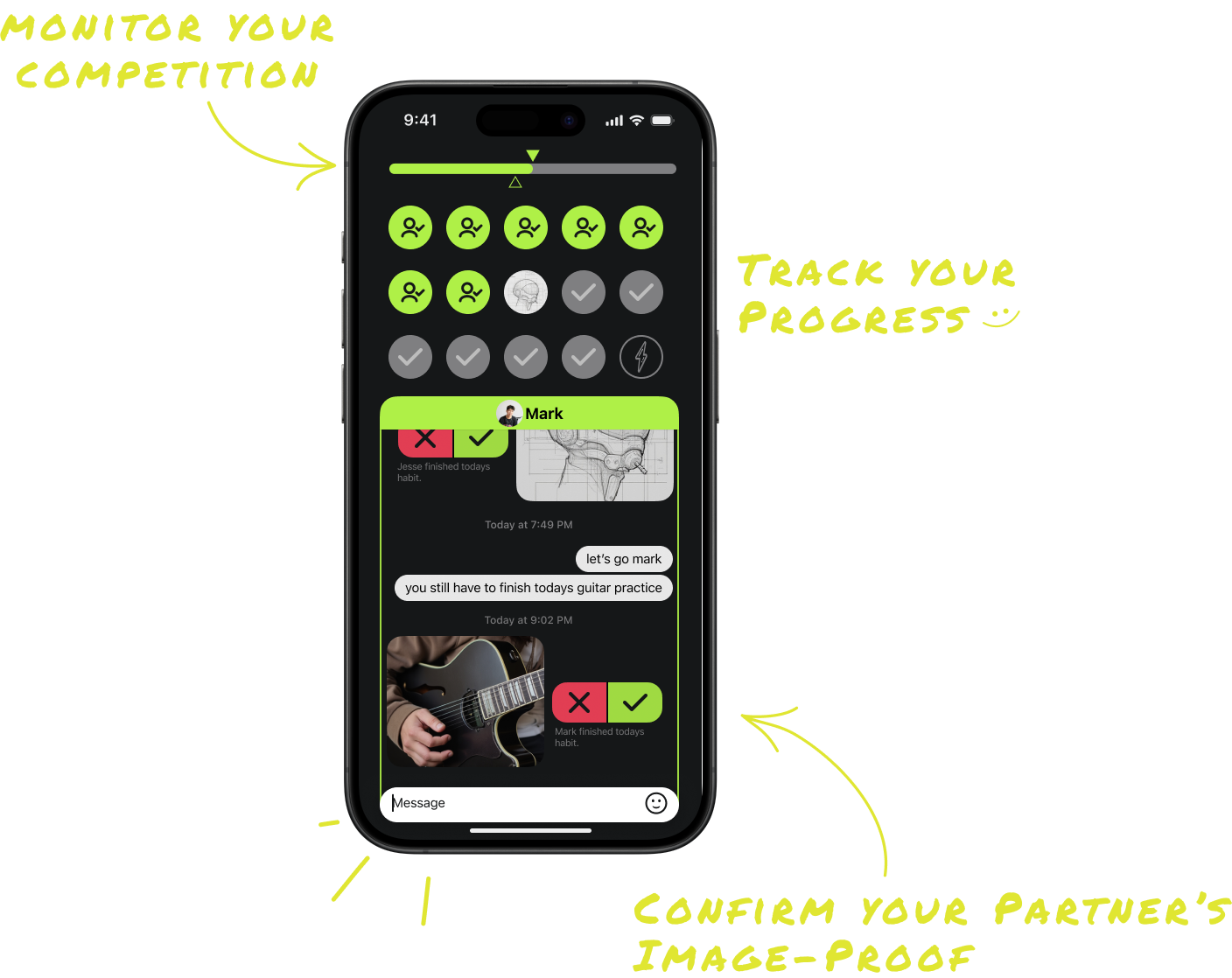 App interface showing the user dashboard.